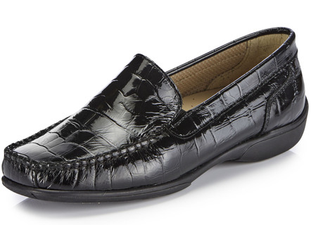 ELENA EDEN krokodillen-reliëf chevreau lederen mocassin pantoffels