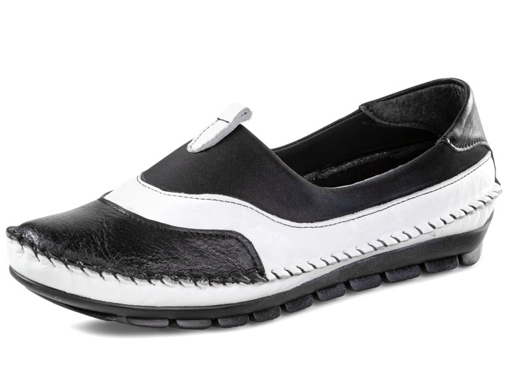 Instappers & veterschoenen - Gemini, bequeme Damen-Slipper, Weite G, mit herausnehmbarem Fußbett, in Größe 035 bis 042, in Farbe ZWART-WIT Ansicht 1