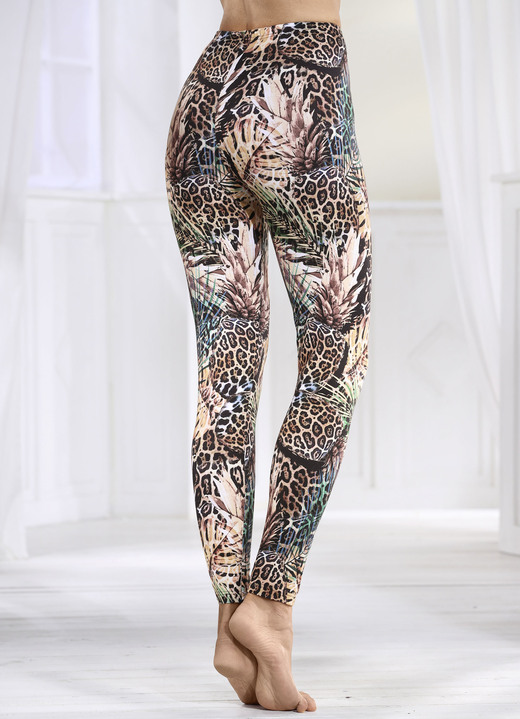Leggings - Laurina legging met jungle dessin, in Größe L bis XXL, in Farbe GROEN-ZWART-MEERKLEURIG Ansicht 1