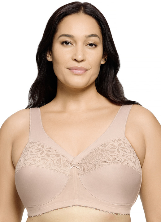 Soft-BH - Glamorise Stütz-BH mit Stickereispitze, in Größe 080 bis 130, in Cup F, in Farbe BEIGE Ansicht 1