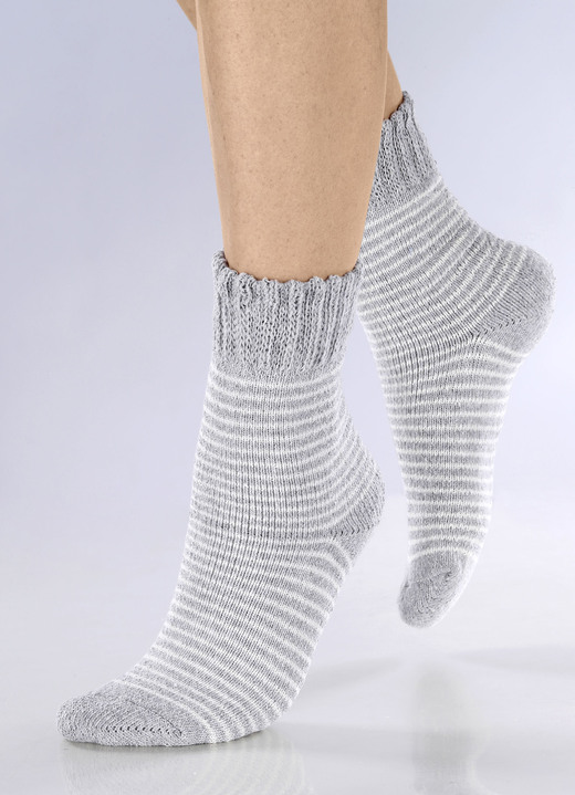 Strümpfe & Strumpfhosen - Fünferpack Socken mit kuscheliger Frottier-Innenseite, in Größe 1 (Schoenm. 35-38) bis 2 (Schoenm. 39-42), in Farbe 1X GRAU-WEISS, 1X GRAU, 1X SCHWARZ-WEISS, 2X SCHWARZ Ansicht 1