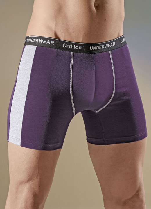 Pants & boxershorts - Set van drie broeken met elastische tailleband en gekleurde inzetstukken, in Größe 005 bis 011, in Farbe 2X AUBERGINE, 1X OLIJF