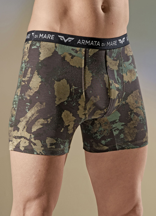 Pants & boxershorts - Drie-pack broek in camouflage-look, met elastische tailleband, in Größe 004 bis 010, in Farbe BRUIN-OLIJFKLEURIGE KAMEEL