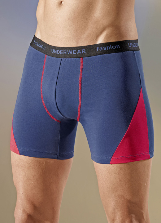 Pants & boxershorts - Set van vier broeken met elastische tailleband en inzetstukken, in Größe 004 bis 011, in Farbe 2 X JEANSBLAUW/ROOD, 2 X MARINEBLAUW