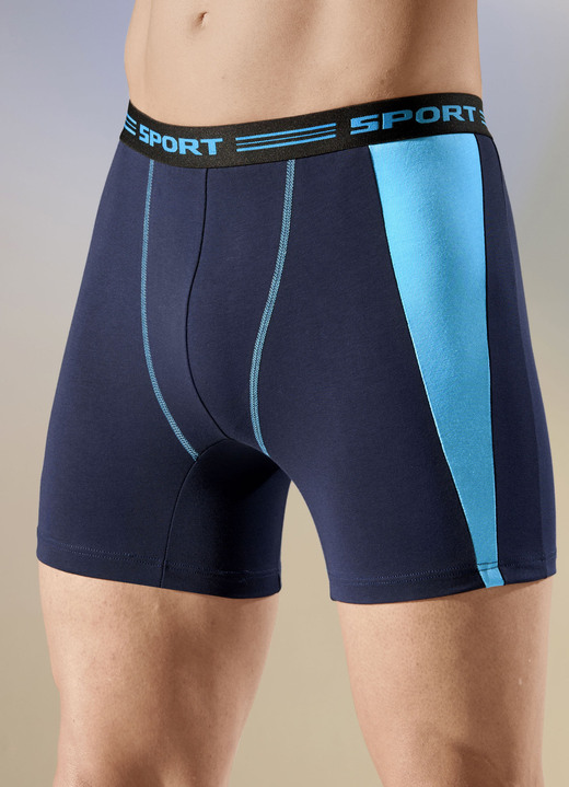 Pants & boxershorts - Set van vier broeken met elastische tailleband, in Größe 005 bis 011, in Farbe 2X MARINE-TURKOOIS, 2X UNI MARINE