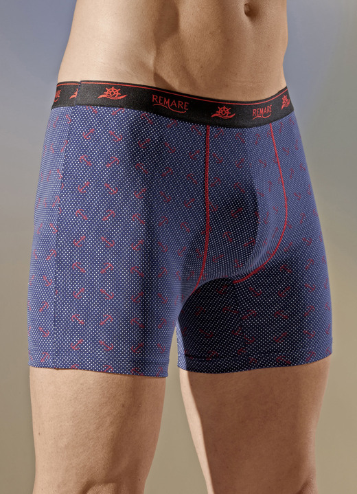 Pants & boxershorts - Driepack broeken met elastische tailleband en maritiem all-over design, in Größe 004 bis 010, in Farbe MARINE-WIT-ROOD