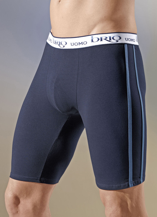 Pants & boxershorts - Set van drie lange broeken met elastische tailleband en contrasterende biezen, in Größe 004 bis 010, in Farbe 2 X MARINEBLAUW, 1 X BENZINE Ansicht 1