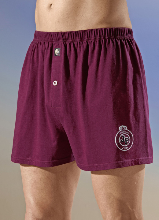 Pants & boxershorts - Set van vier boxershorts, effen, met print, in Größe 005 bis 013, in Farbe 2X BORDEAUX, 2X ROOKBLAUW