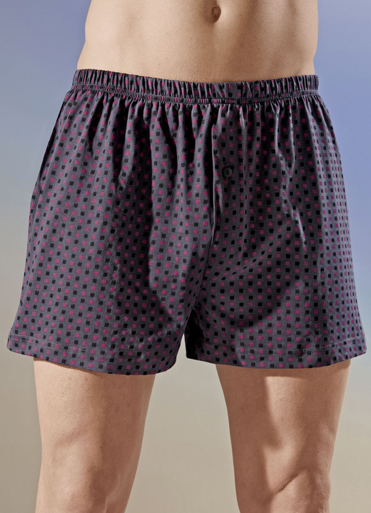 Pants & boxershorts - Four-pack boxershorts met all-over design, in Größe 005 bis 016, in Farbe 2X GRIJS-MULTIKLEURIG, 2X MARINE-MULTIKLEURIG