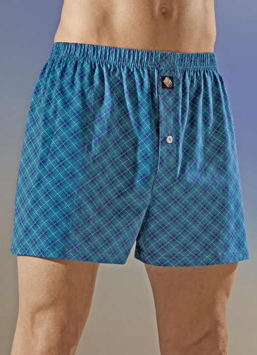 - Pak van vier boxershorts met ruitjesmotief, in Größe 005 bis 016, in Farbe 2X PETROL-NAVY, 2X NAVY-PETROL
