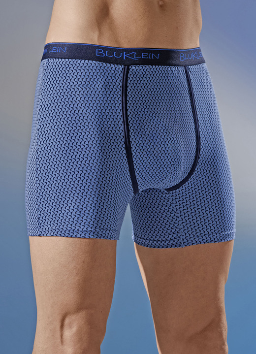 Pants & boxershorts - Set van drie broeken met elastische tailleband, all-over design, in Größe 004 bis 010, in Farbe 2X BLAUW-MARINE, 1X MARINEBLAUW