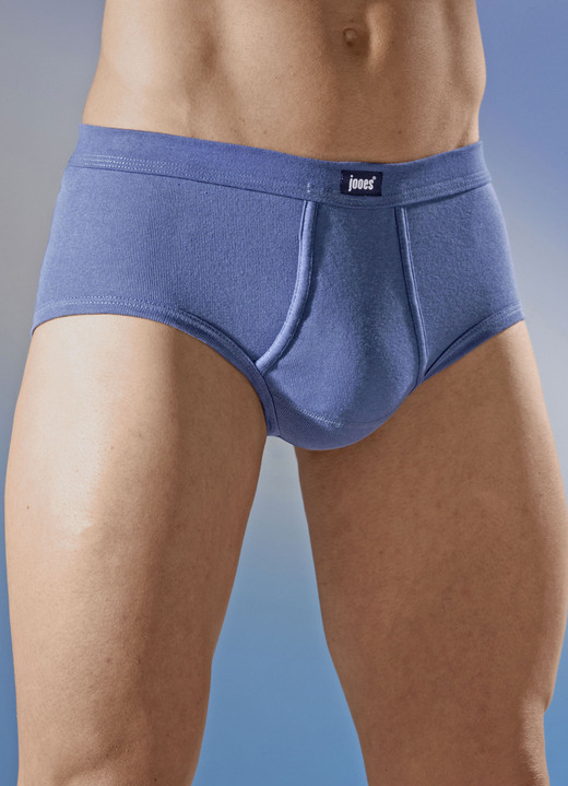 Herenondergoed - Set van vier slips van fijne rib, met gulp, in Größe 005 bis 012, in Farbe INDIGO