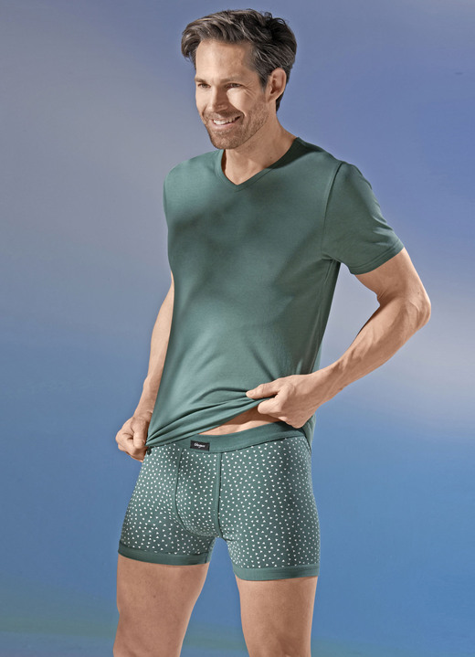 Herenondergoed - Set van drie onderbroeken met all-over dessin, in Größe 005 bis 011, in Farbe 2X GROEN-WIT, 1X MARINE-WIT