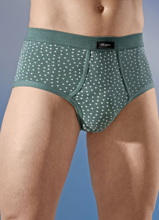 Herenondergoed - Set van vier slips, met all-over dessin, in Größe 005 bis 011, in Farbe 2X GROEN-WIT, 2X MARINE-WIT
