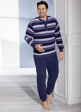 Pyjama van badstof stretch, met knoopsluiting en manchetten
