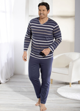 V-hals pyjama met garen geverfde rand
