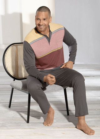 Hajo Klima lichte pyjama met knoopsluiting en garen geverfde ringetjes