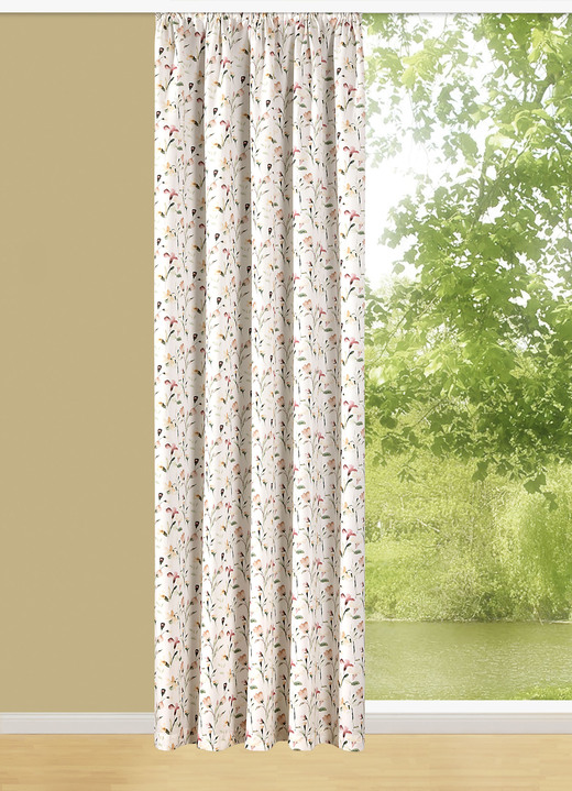 Klassiek - Bovengordijn met bloemdessin en universele railtape, in Größe 358 (H 145 x B 140 cm) bis 456 (H 245 x B 140 cm), in Farbe NATUREL Ansicht 1