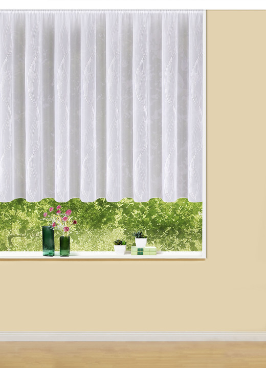 Klassiek - Bloemengordijn met loden stripsluiting, in Größe 140 (H 120 x B 300 cm) bis 181 (H175xB600 cm), in Farbe WIT Ansicht 1