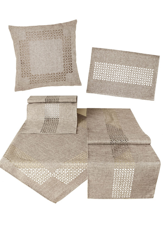 Tafellakens - Tafelkleed met decoratieve perforaties, in Größe 135 (2x placemat, 30/45 cm) bis 404 (Kussensloop, 40/40 cm), in Farbe LICHTBRUIN Ansicht 1