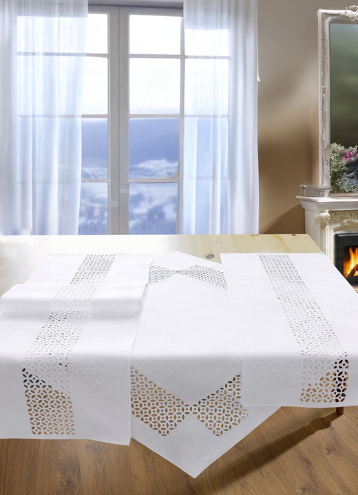Tafellakens - Tafelkleed met decoratieve perforaties, in Größe 135 (2x placemat, 30/45 cm) bis 404 (Kussensloop, 40/40 cm), in Farbe WIT Ansicht 1