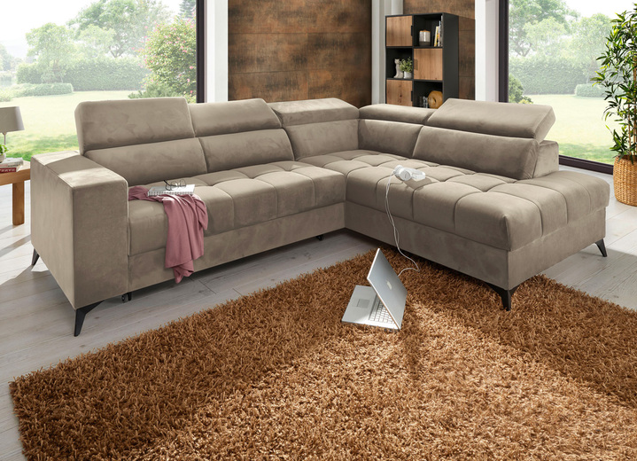 Polsterecken - Polsterecke mit Bettfunktion und Kopfteilverstellung, in Farbe BEIGE Ansicht 1