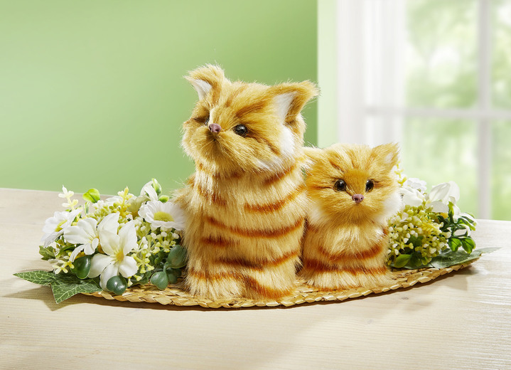 Kunst- & textielplanten - Tafelschikking katten, in Farbe BRUIN-GROEN