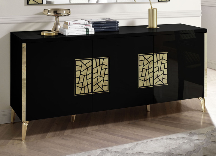 Sideboards - Dressoir met hoogglans oppervlakken, in Farbe ZWART-GOUD