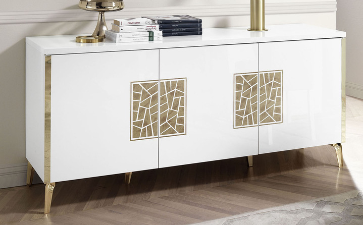 Sideboards - Dressoir met hoogglans oppervlakken, in Farbe WIT-GOUD Ansicht 1