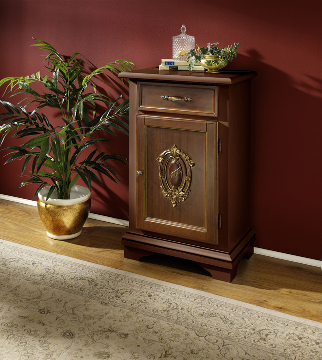 Sideboards - Italiaanse meubelserie met hoogwaardige houttoepassingen, in Farbe WALNOOT GOUD, in Ausführung Commode, 1 deur Ansicht 1