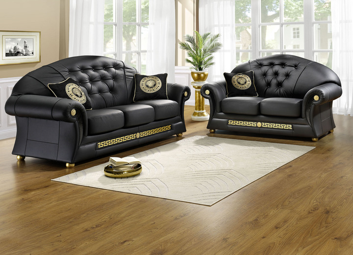Gestoffeerde meubels - Gestoffeerd meubel met echt leren bekleding die overal in de kamer geplaatst kan worden, in Farbe ZWART, in Ausführung Fauteuil Ansicht 1