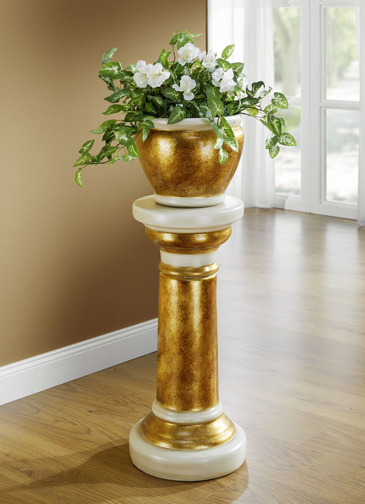 Woonaccessoires - Handgeschilderde zuil met plantenbak met echte bladgoud overlay, in Farbe BEIGE-GOUD