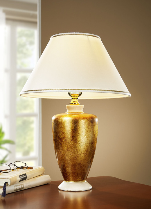 Tafellampen - Handbeschilderde tafellamp met echt bladgoud overlay, in Farbe GOUD-BEIGE