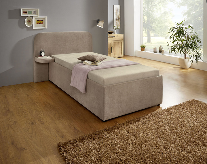 - Gestoffeerd bed met praktische opbergruimte, in Farbe BEIGE-LICHTBRUIN, in Ausführung Met getextureerde stof, plank aan de linkerkant