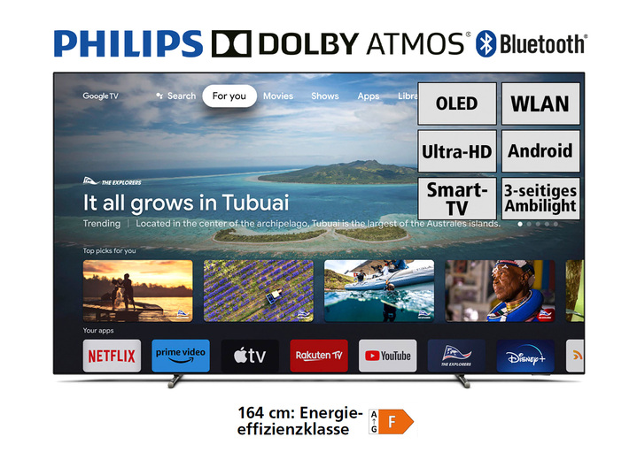 - Philips 708/12 4K Ultra HD OLED-TV, in Farbe ZILVER Ansicht 1