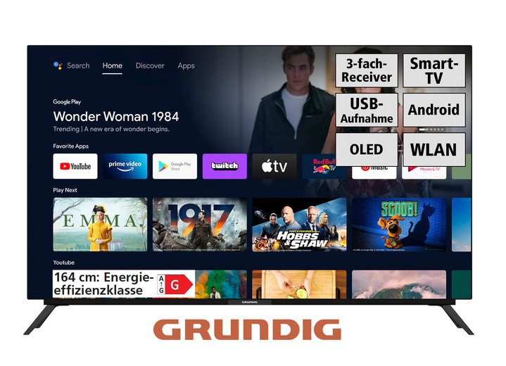 Fernseher - Grundig 4K-Ultra-HD-OLED-Fernseher, in Farbe SCHWARZ Ansicht 1