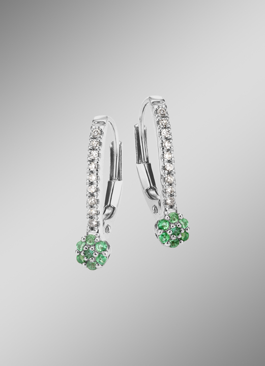 Oorbellen - Elegante oorbellen met 18 diamanten en echte smaragden, in Farbe  Ansicht 1