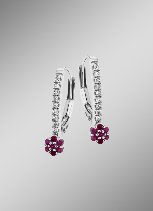 Oorbellen - Elegante oorbellen met 18 diamanten en echte robijn, in Farbe  Ansicht 1