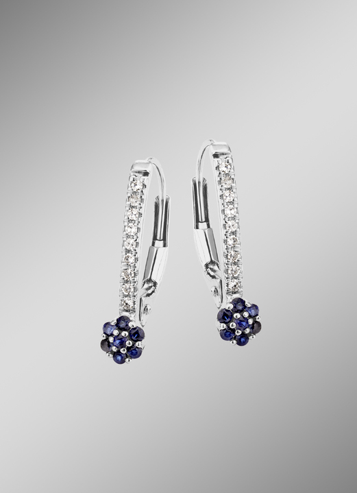 Oorbellen - Elegante oorbellen met 18 diamanten en echte saffier, in Farbe  Ansicht 1