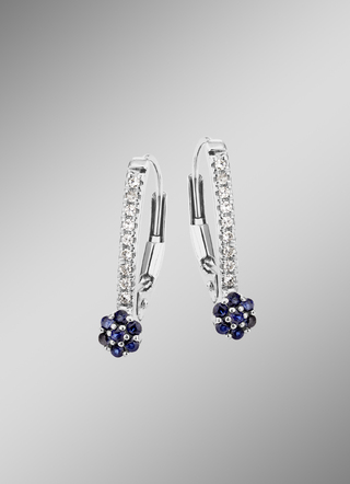 Elegante oorbellen met 18 diamanten en echte saffier