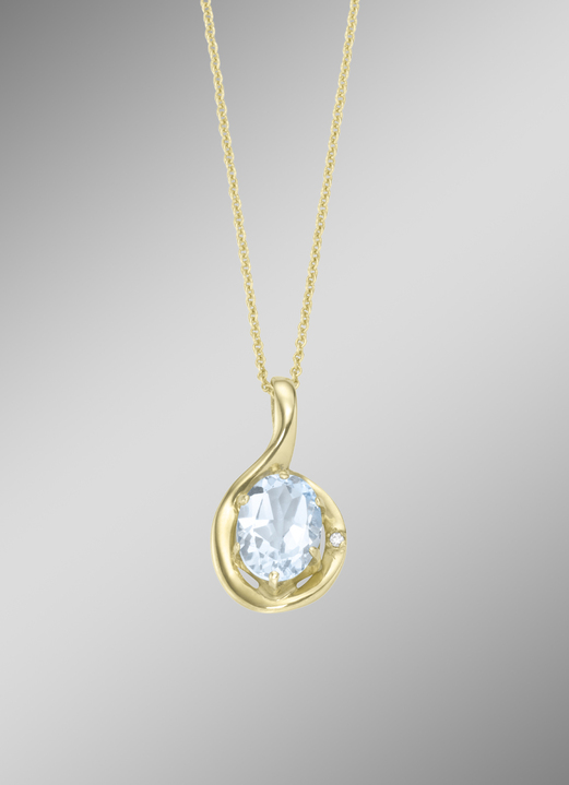 - Chique hanger met echte aquamarijn en erwtenketting, in Farbe  Ansicht 1
