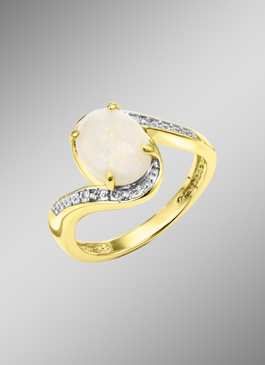 Ringen - Damesring met diamanten en echte opaal, in Größe 160 bis 220, in Farbe  Ansicht 1