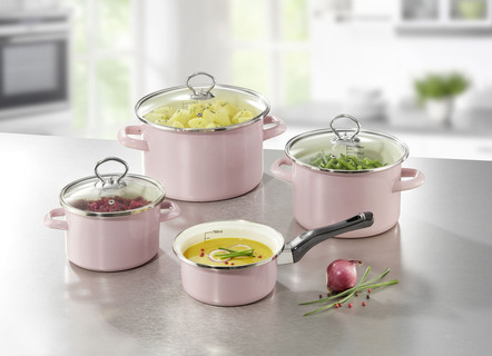 Emaille potset, 7 stuks