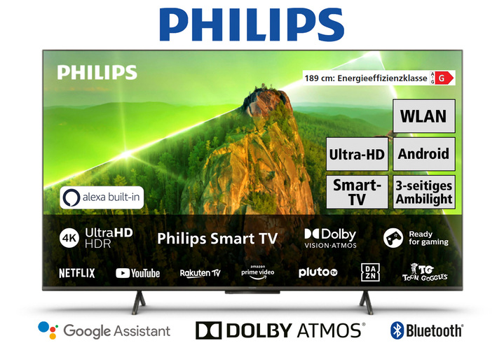- Philips 4K Ultra HD Ambilight LED-TV 60Hz, in Farbe ZWART Ansicht 1