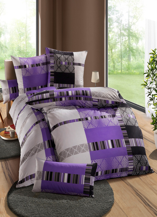 Beddengoed - Beddengoedset met ritssluiting, in Größe 111 (40/80 cm + 135/200 cm) bis 412 (4-delige voordeelset), in Farbe PAARS Ansicht 1