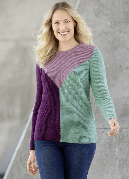 Lange mouw - Trui van zeer zachte kwaliteit Lange mouw - Trui van zeer zachte kwaliteit, in Größe L(44/46) bis XS (32/34), in Farbe AUBERGINE-ROSÉ-MINT