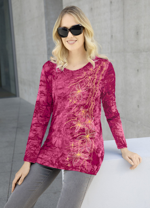 Lange mouw - Interessant shirt in batik-look in 3 kleuren, in Größe 038 bis 054, in Farbe BORDEAUX BATIK Ansicht 1