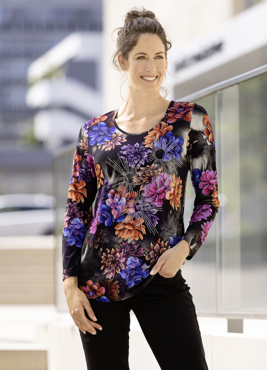 Lange mouw - Schattig shirt met ronde hals Lange mouw - Schattig shirt met ronde hals, in Größe 038 bis 054, in Farbe BLAU-ORANGE
