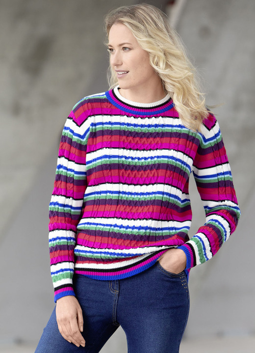 Lange mouw - Trui van een structuurmix Lange mouw - Trui van een structuurmix, in Größe L(44/46) bis XS (32/34), in Farbe MEERKLEURIG