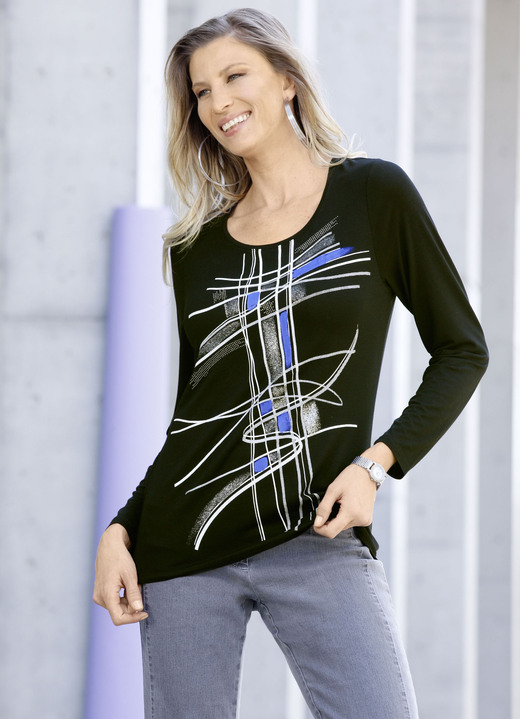 Shirts - Shirt met mica en bloedplaatjesdecoratie in 2 kleuren, in Größe 038 bis 052, in Farbe ZWART Ansicht 1